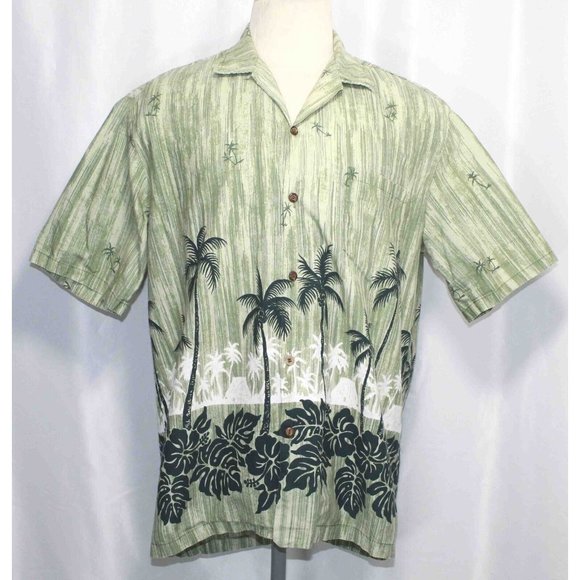 Hawaiian Togs Palm Tree Green Button Front Short Sleeve Shirt Mens Size XL - Picture 1 of 3